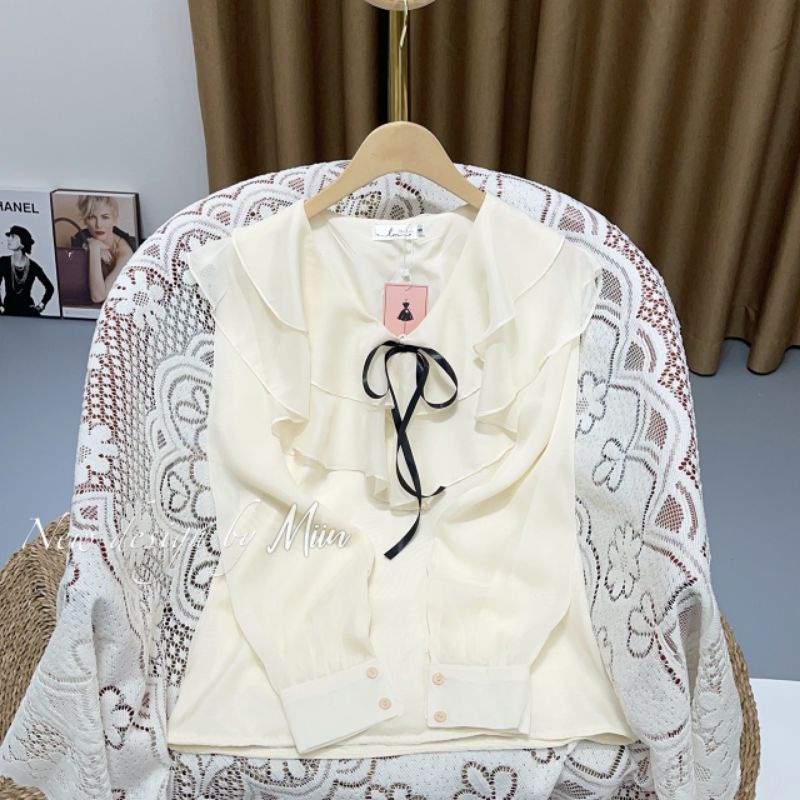 Áo cổ bèo 2 tầng nơ ruy băng | BigBuy360 - bigbuy360.vn