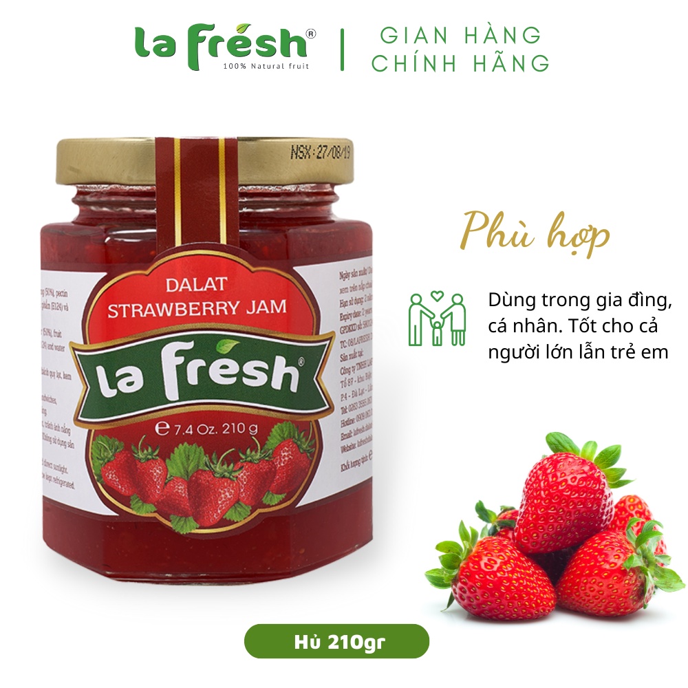 Mứt Dâu Tây Lafresh Đà Lạt Hủ Thủy Tinh 210gr - Dùng làm bánh, Ăn với bánh mì, Pha chế