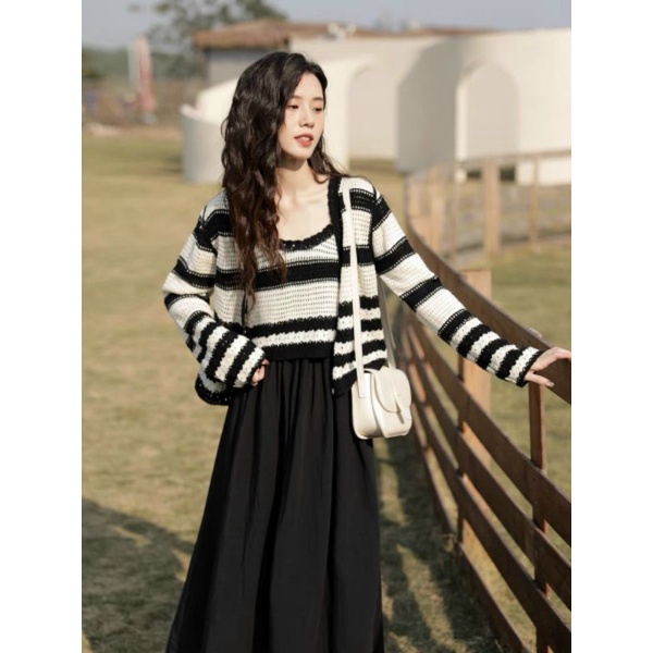 Sét áo len 2 dây kẻ+áo cadigan hàng QCL1