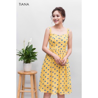 Váy 2 dây dáng xòe họa tiết chấm bi vàng