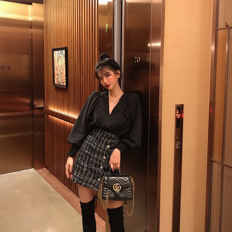 Xiaozhainv Chân Váy Chữ A Họa Tiết Sọc Caro Phong Cách Hàn Quốc | BigBuy360 - bigbuy360.vn