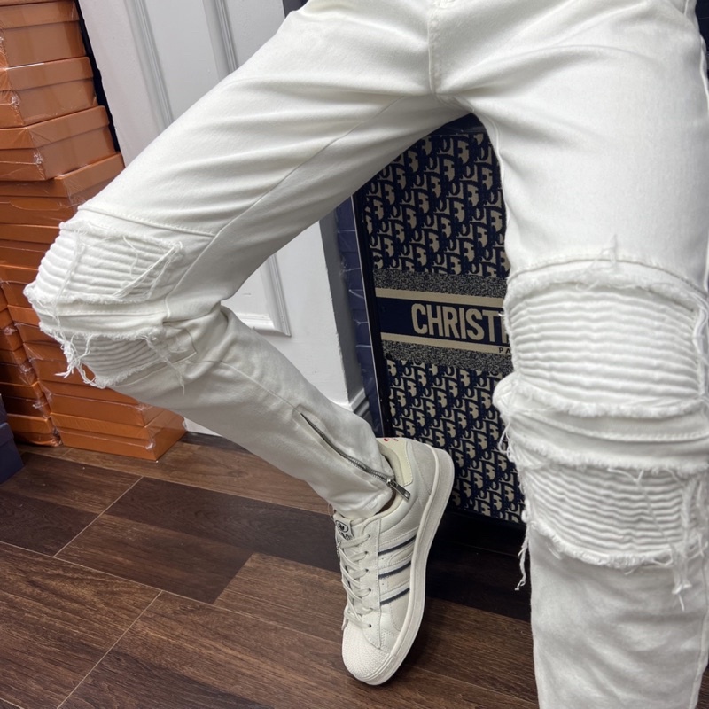 Quần Jean Dài Nam Màu Trắng Phong Cách Thời Trang Cao Cấp