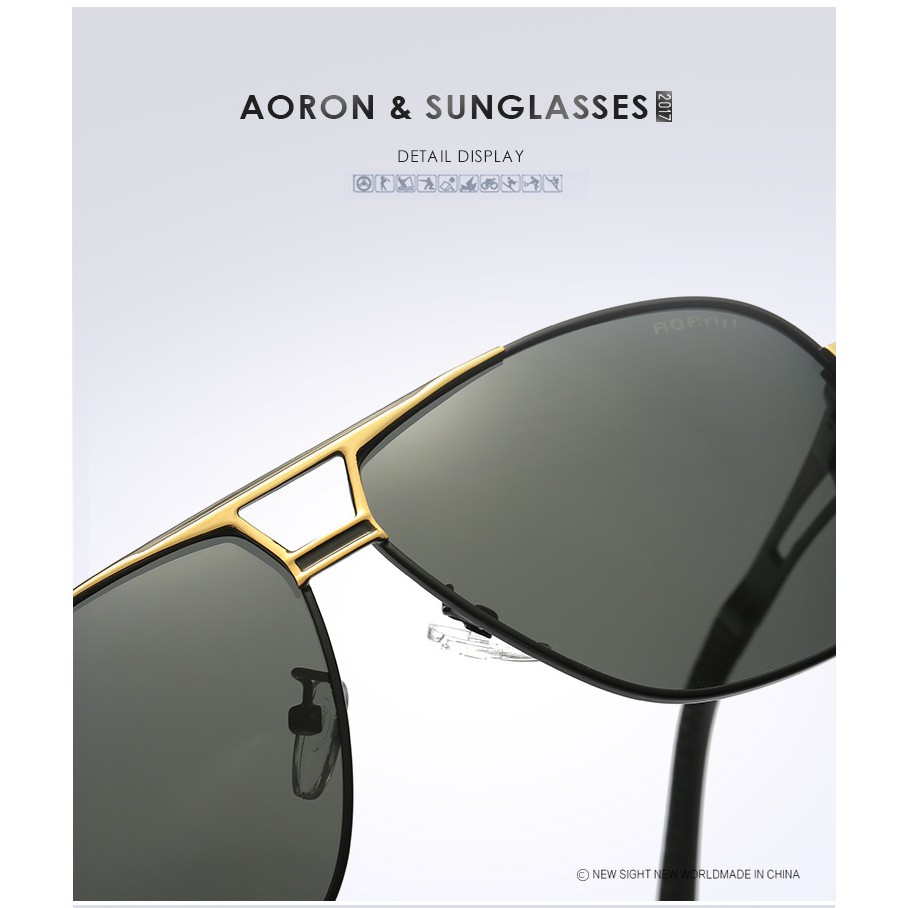 [CHÍNH HÃNG] Kính Mát Nam Cao Cấp Chính Hãng Aviator Aoron 8521 tròng polaroid phân cực chống UV chống choi chói lóa