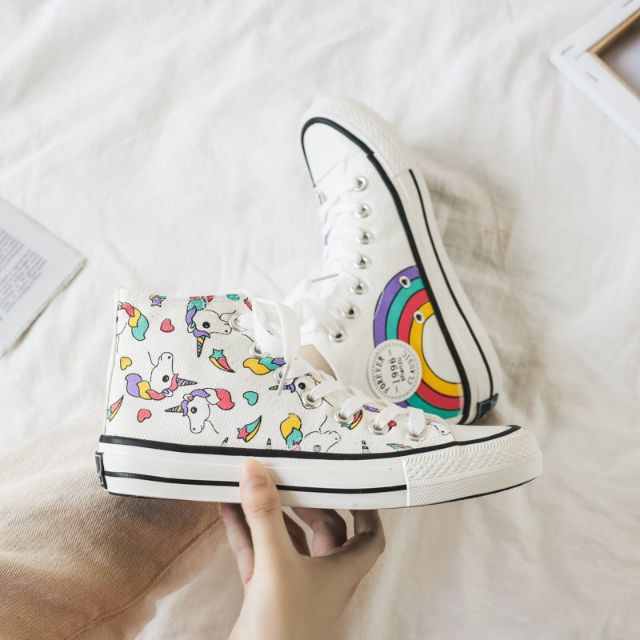 (TẶNG KÈM QUÀ) GIÀY VẢI UNICORN CẦU VỒNG CAO / THẤP CỔ