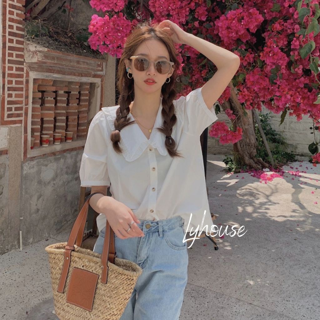 Áo sơ mi nữ form rộng cổ bèo Kiểu Màu Trắng đẹp ngắn tay ulzzang vintage hàn quốc cao cấp