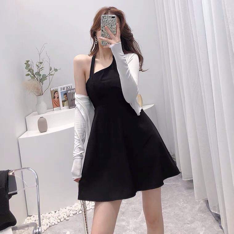 { Bigsize } Set Đầm body dáng xòe dây chéo vai kèm áo khoát cardigan siêu nữ tính