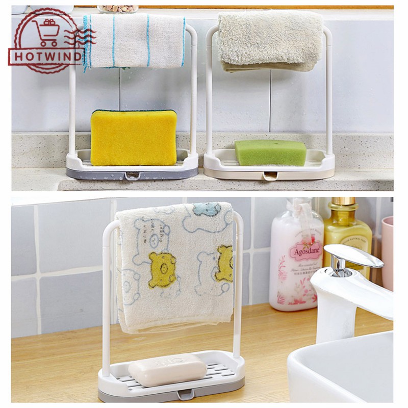 Giá nhựa để mút xốp rửa chén kiêm treo khăn lau tiện dụng cho nhà bếp