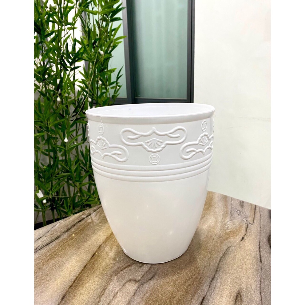 (31x38cm) Chậu nhựa giả sứ cao cấp lu cao họa tiết size 2_Chậu dáng cao lòng sâu trồng cây phong thủy, cây hoa cảnh