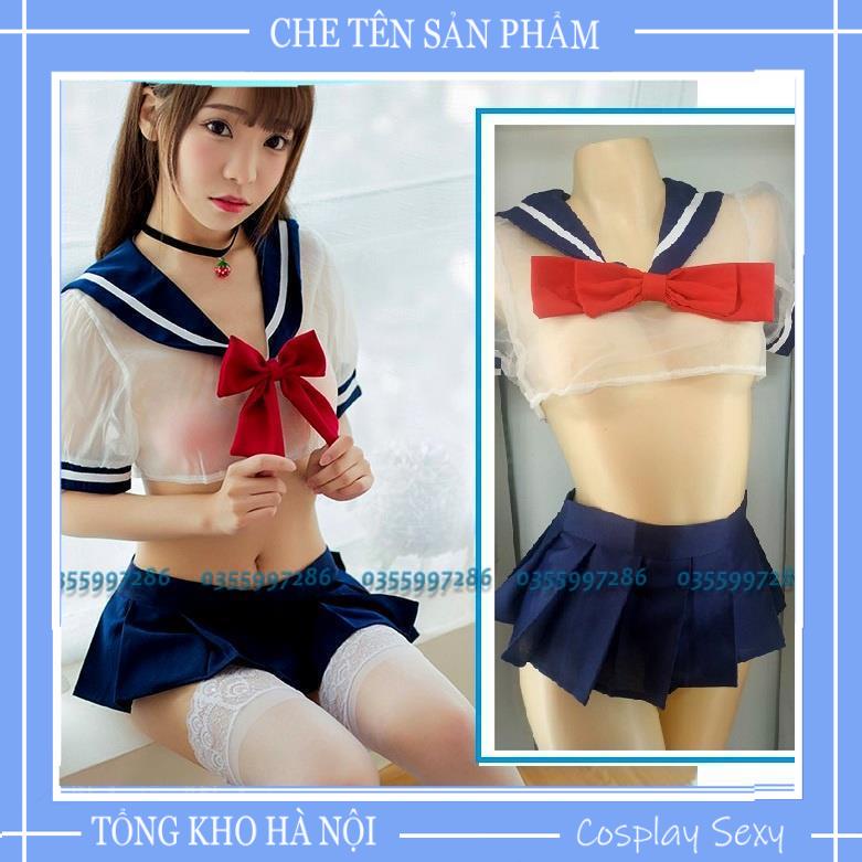 Bộ Đồ Ngủ Cosplay Sexy Học Sinh Anime Nhật Bản Chất Voan Xuyên Thấu, Đầm Ngủ Nữ Cosplay Nữ Sinh Trong Suốt- TT005