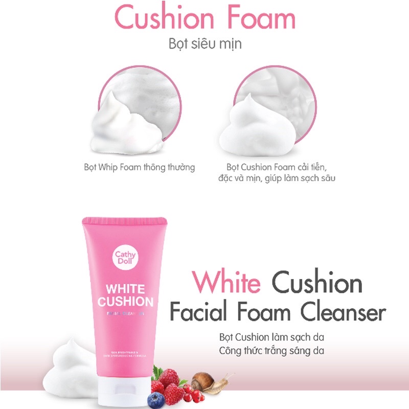 Sữa rửa mặt tạo bọt trắng da Cathy Doll White Cushion Facial Foam Cleanser 120ml