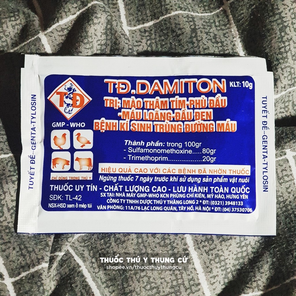 DAMITON - Kí sinh trùng đường máu, mào thâm tím, đầu đen gà vịt lợn trâu bò gia súc gia cầm
