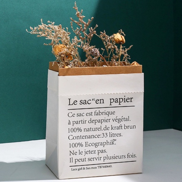 Túi giấy Kraft in chữ LESAC đựng hoa lá đồ trang trí decor chụp ảnh