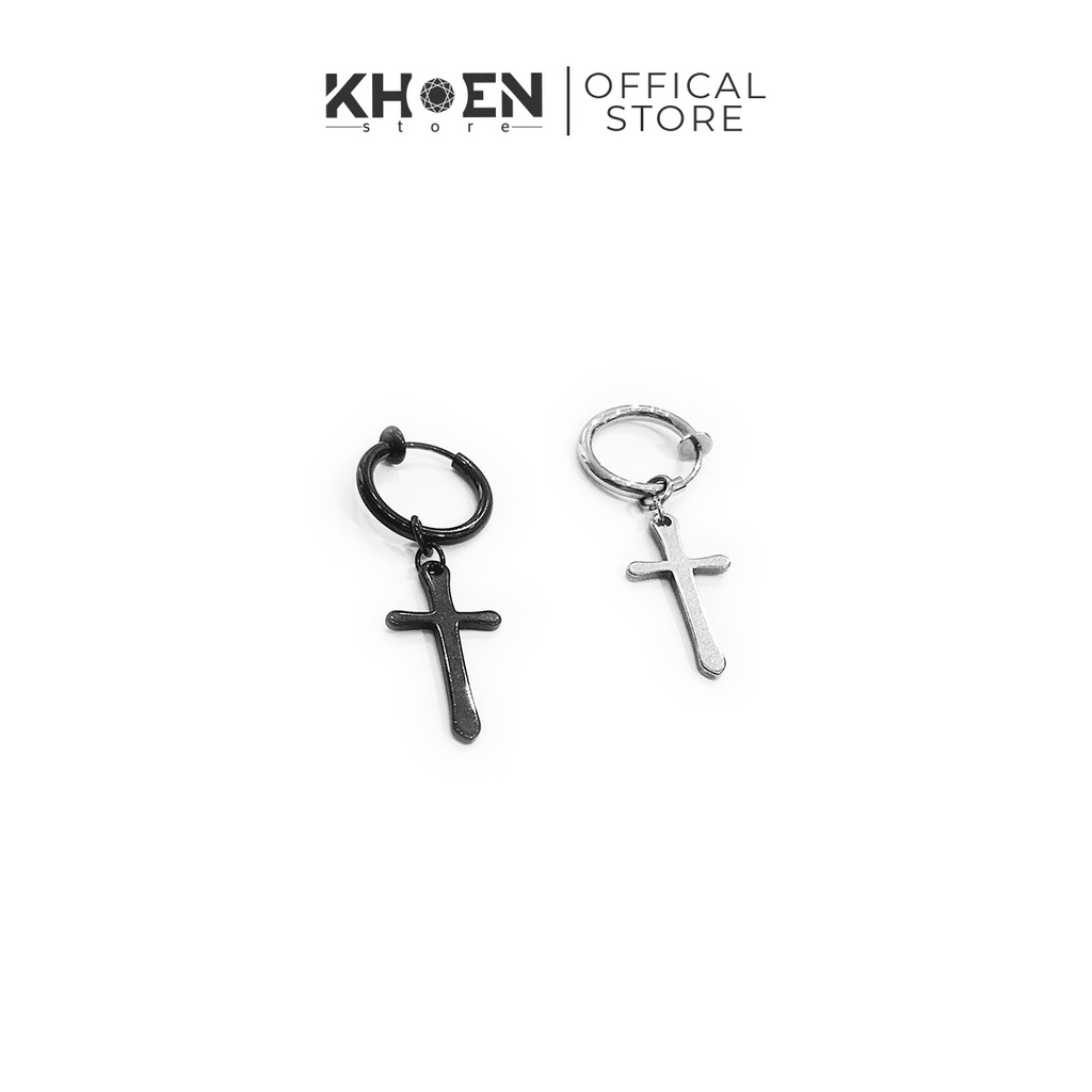 (1 Chiếc) Khuyên tai Tròn thánh giá - Dạng kẹp (không lỗ xỏ) - Thép không gỉ