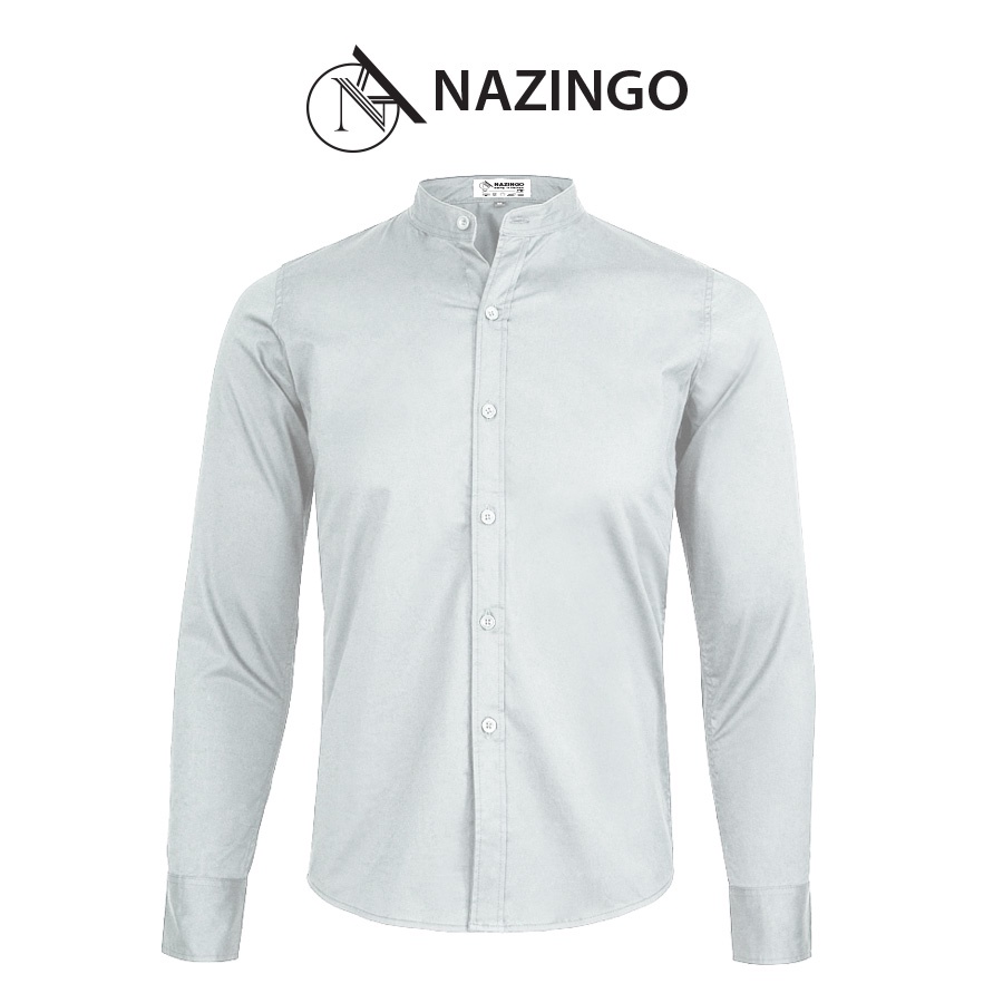 Áo sơ mi cổ trụ nam Nazingo màu xám nhạt, chất lụa mịn mát thoáng khí