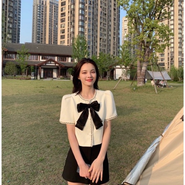 Áo Sơ mi Tiểu Thư Nữ tay bồng nơ xinh m129