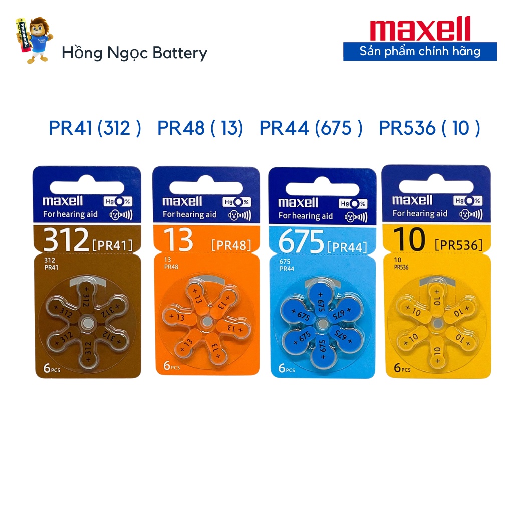 Pin máy trợ thính Maxell PR41 ( pin 312 ) / PR44 ( pin 675 ) / PR48 ( Pin 13 ) / PR536 ( Pin 10 ) 1,45V Hàng chính hãng