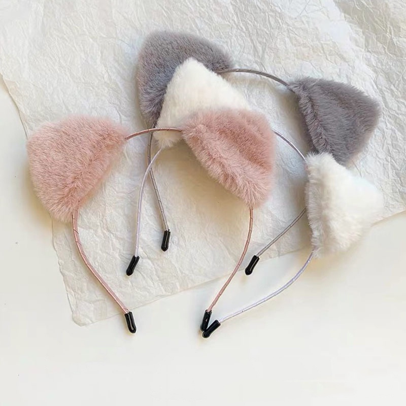 Băng Đô Cài Tóc Hai Mặt Hình Tai Mèo Dễ Thương Phong Cách Hàn Quốc