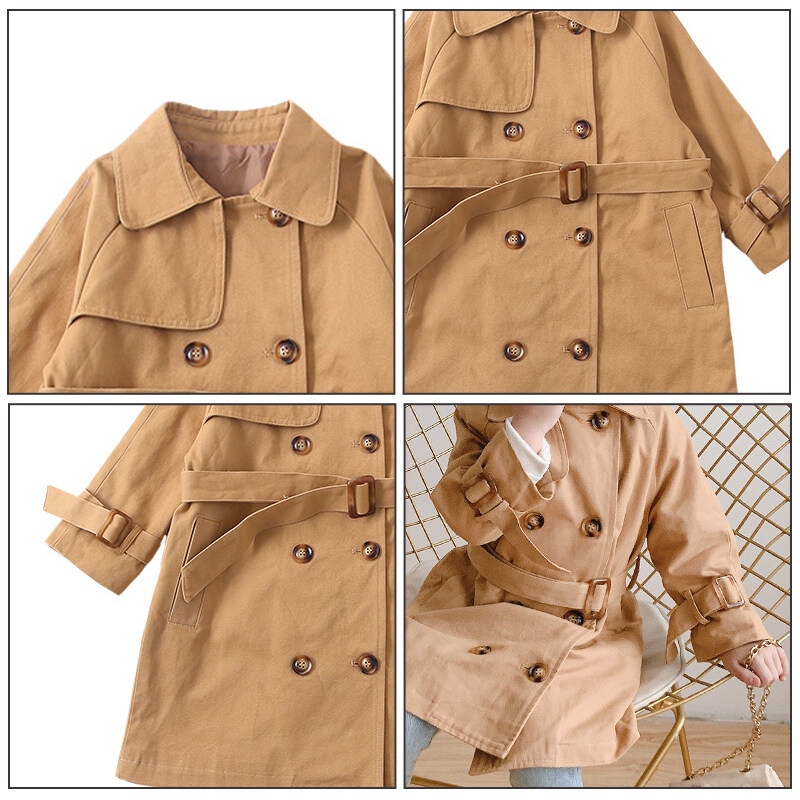 Áo khoác gió IQ ANGEL dáng dài phong cách phương Tây cho bé gái