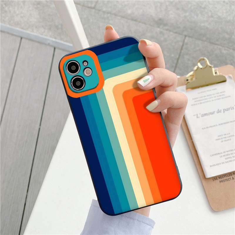 Ốp Lưng Iphone Cạnh Vuông, Bảo Vệ Camera Hình Màu Cầu Vồng ip 7Plus,8Plus,x,xs,xsmax,11,11promax,12,12promax,13,13promax