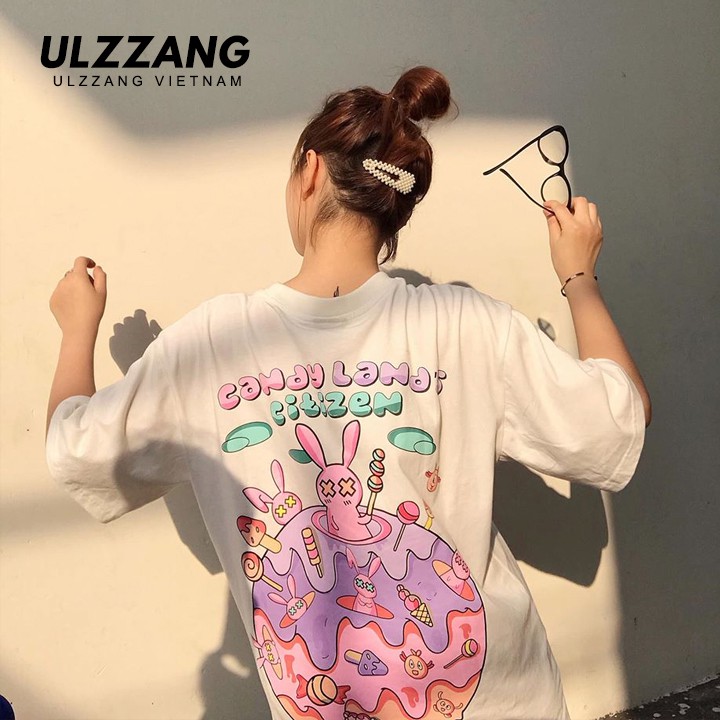 Áo thun tay lỡ ULZZANG cotton dáng unisex form rộng in hình cityzen