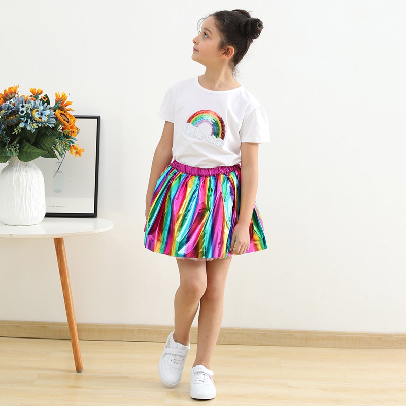 Chân Váy Xòe Tutu Nhiều Lớp Màu Cầu Vồng Lấp Lánh Cho Bé Gái