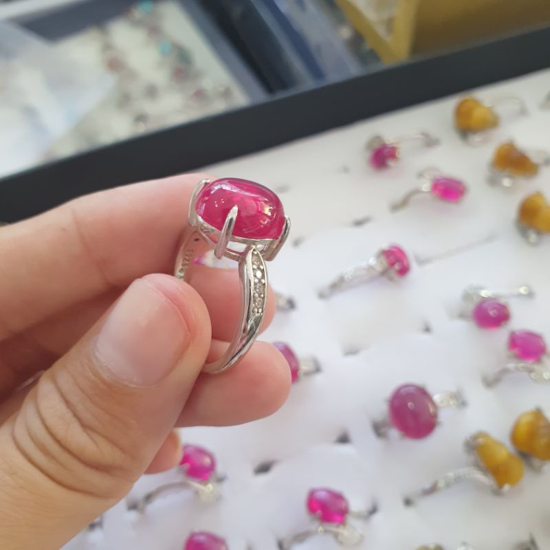 Nhẫn nữ bạc s925 đính đá ruby sao đỏ thời trang