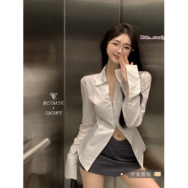 Áo kiểu COZOKC tay dài cổ sơ mi dáng ôm thời trang trẻ trung