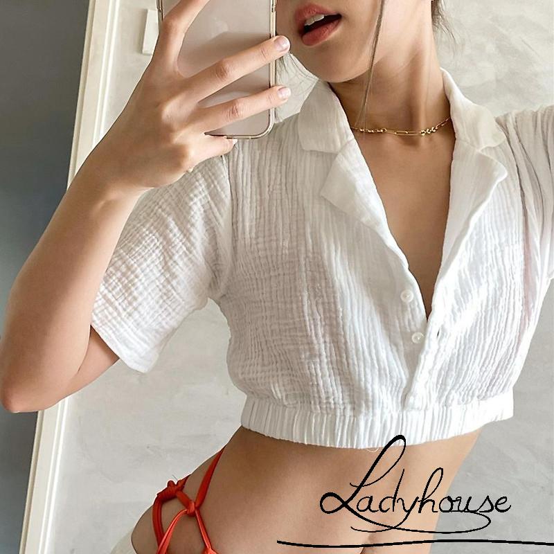 Áo Thun Tay Ngắn Màu Trơn Thời Trang Mùa Hè Quyến Rũ Cho Nữ