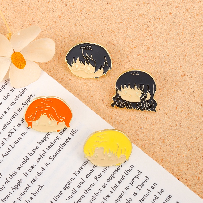 Huy hiệu cài áo QIHE JEWELRY kim loại kiểu đầu nhân vật Harry Potter/Hermione/Ron nhỏ phong cách đi học cá tính unisex