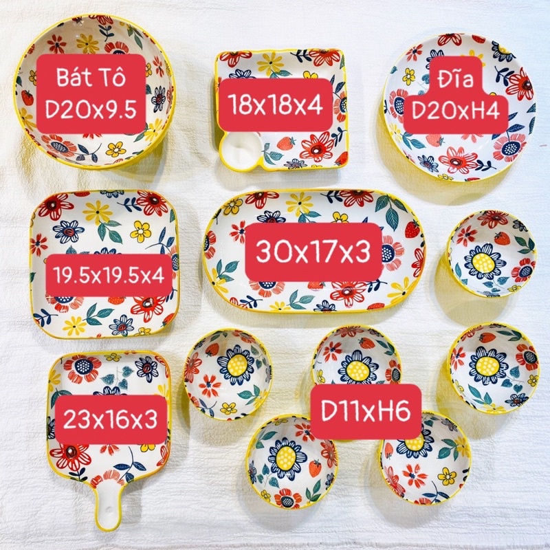 Bát ăn cơm,đĩa sứ🎁TẶNG GÁC ĐŨA🎁Bộ chén dĩa sứ dễ thương,Bát đĩa Hoa Vàng Decor Cao Cấp