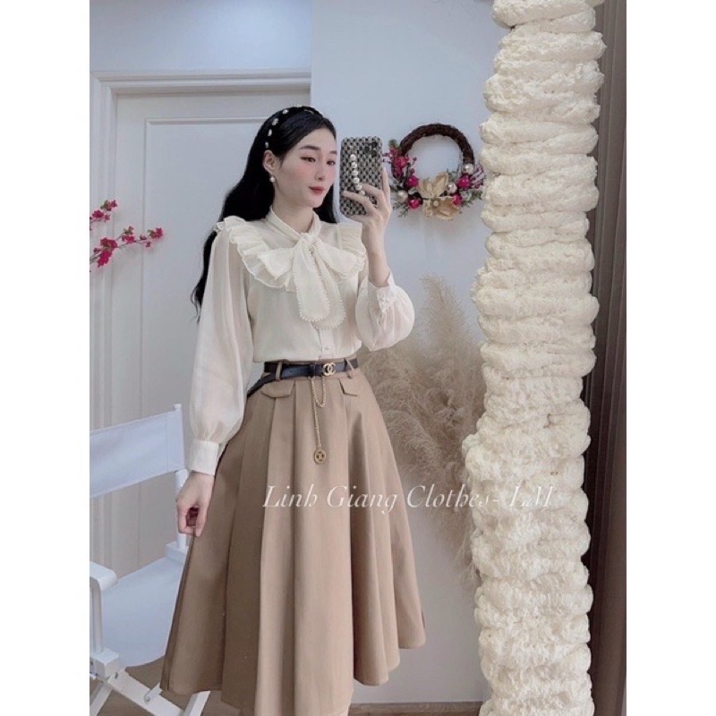Áo sơ mi voan nơ viền nọc