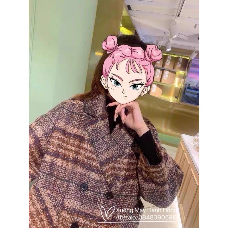 Áo khoác dạ kẻ dáng dài 1 cúc túi nắp - Xưởng May Hạnh Hồng | BigBuy360 - bigbuy360.vn