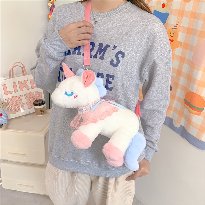 Túi đeo chéo gấu bông pony ngựa 1 sừng unicorn xinh xắn ulzzang hàng xịn Quảng Châu có sẵn