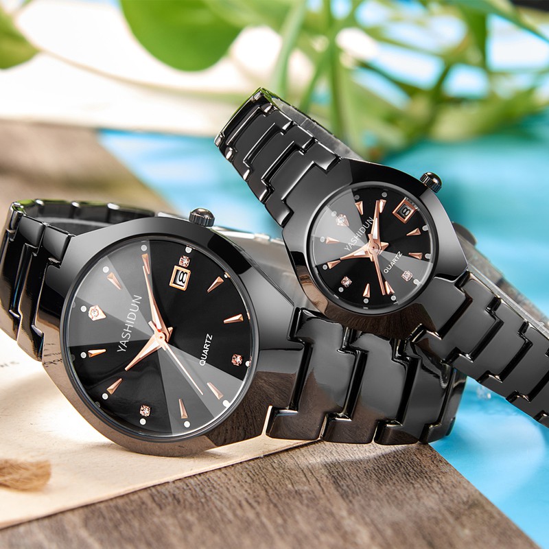 RUIWAY Buy 1 get 1 free (100% original), can wear both men and women, Couple watch with calendar , waterproof,Alloy strap