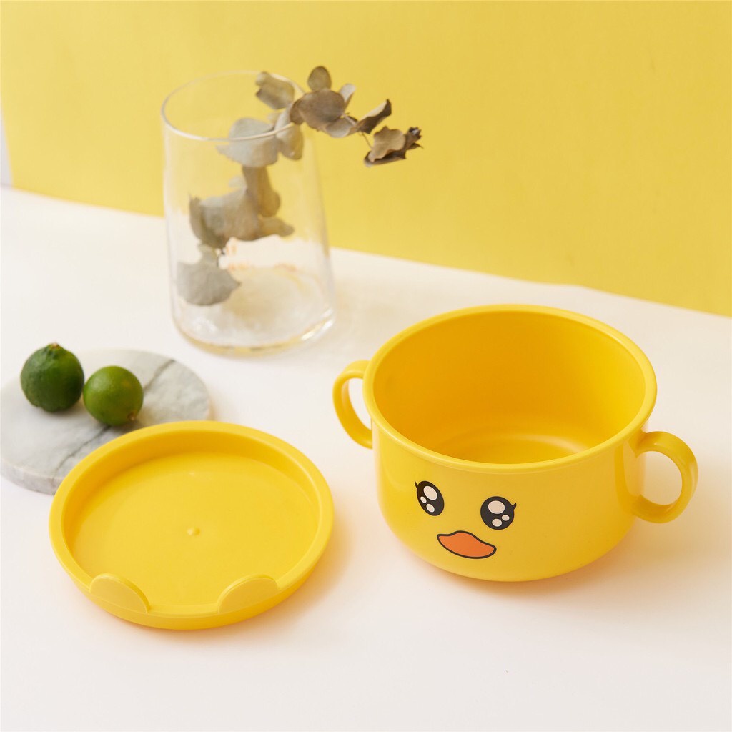 Khay Ăn Dặm 4 ngăn kèm cốc, bát, thìa , dĩa  Hình Gà Ngộ Ngĩnh Đáng Yêu Cho bé