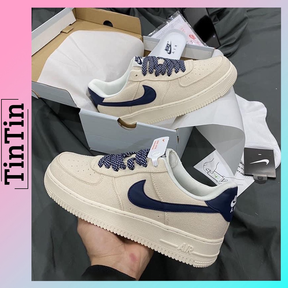 Giày Nike AF1 Canvas Navy, Giày Thể Thao Beige Deep BLue Hot Trend