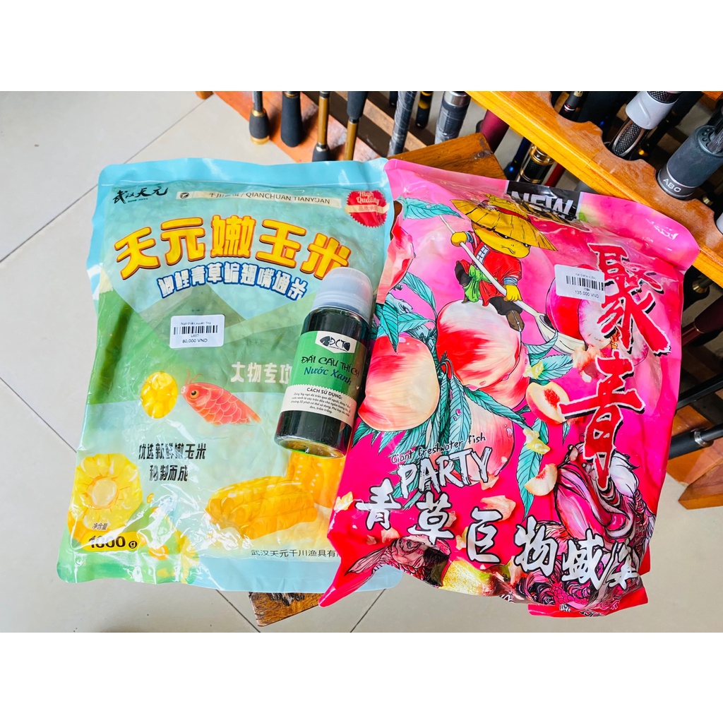 Combo mồi câu trắm trắng gồm 3 món đài câu thích - dahe vị đào - nước xanh - ngô thiên xuyên