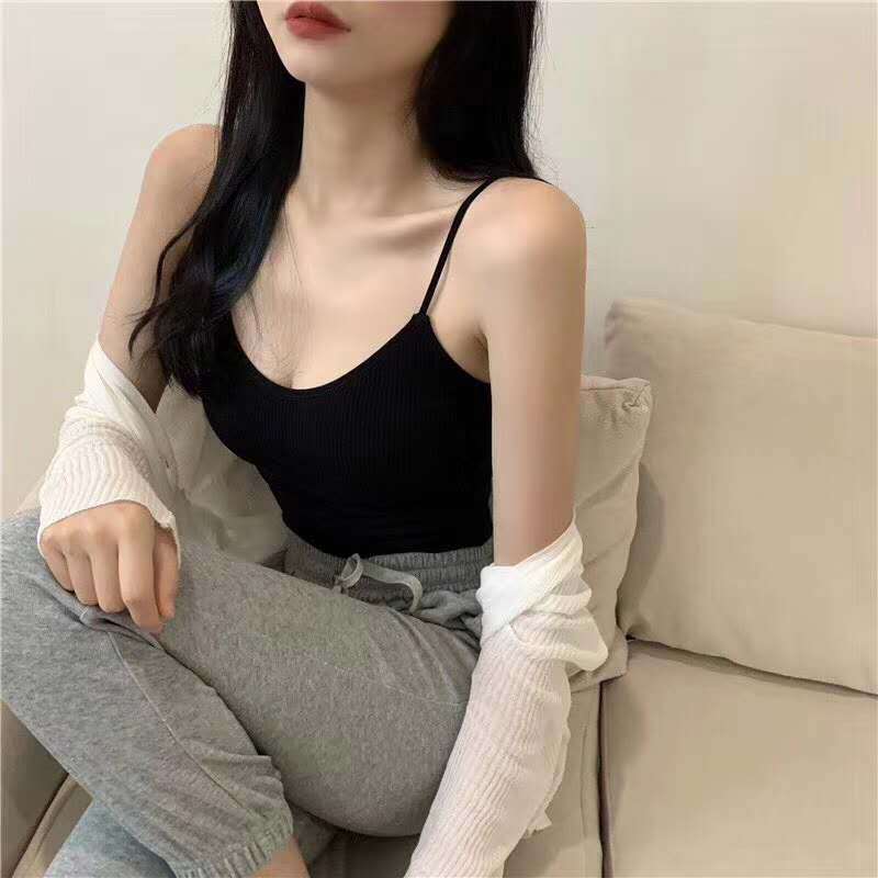 áo hai dây kiểu hở lưng áo 2 dây nữ có mút ngực croptop len hở lưng áo kiểu trắng cổ v tiểu thư ulzzang