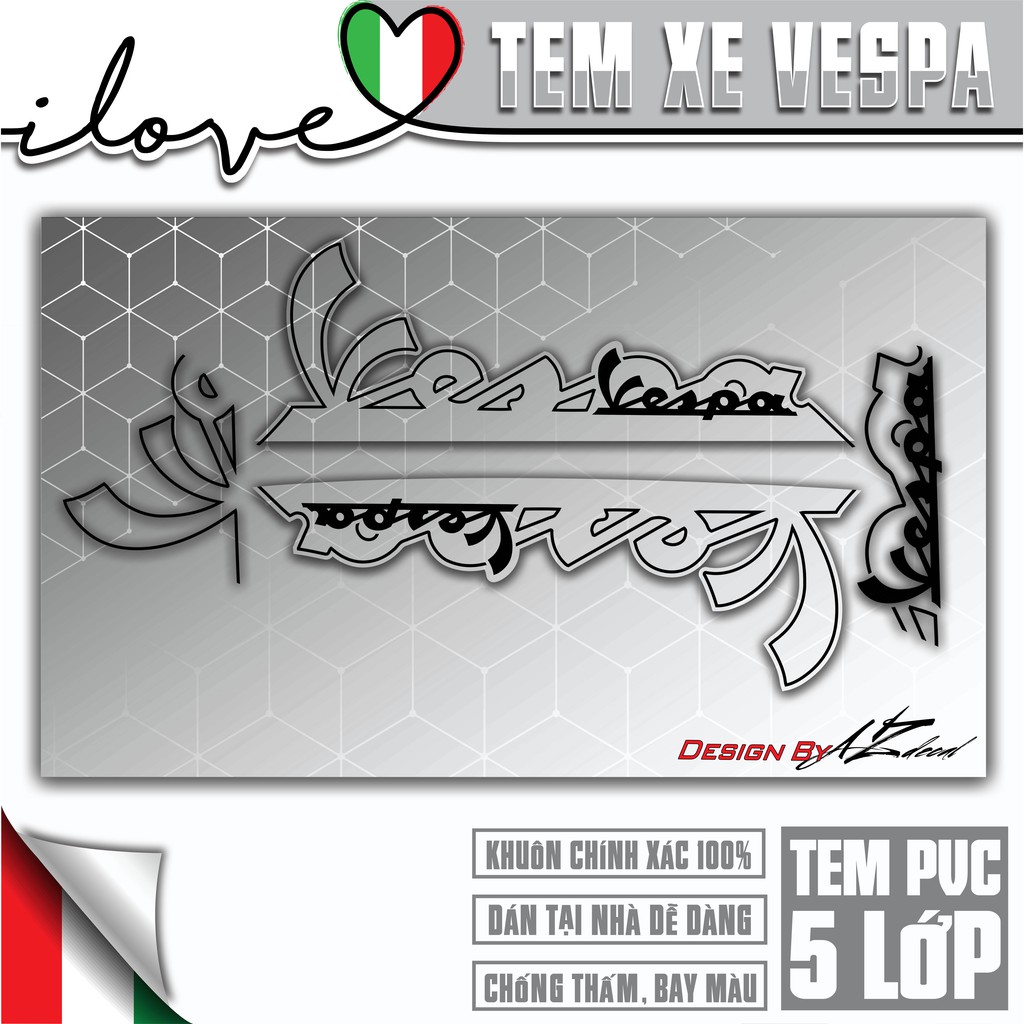 Tem Xe Vespa LX/Sprint/Primavera/GTS Chữ Cách Điệu | VP07 | Decal Dán Xe Vespa Đen, Trắng, Đỏ,...