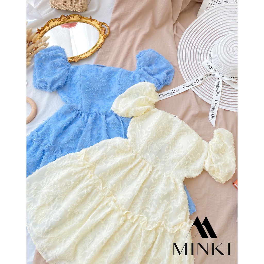 VÁY ĐẸP HÈ 2021 - VÁY CỔ VUÔNG HỞ LƯNG - COTTON VỎ LÔNG VŨ - MÀU XANH -[THIẾT KẾ] | BigBuy360 - bigbuy360.vn