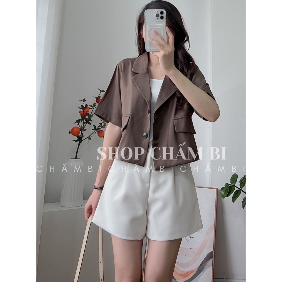 Áo khoác nữ Hàn Quốc A.331, Áo blazer dáng ngắn cổ vest 2 cúc dọc túi nắp chéo cách điệu cá tính - Thời trang nữ Chấm Bi | BigBuy360 - bigbuy360.vn