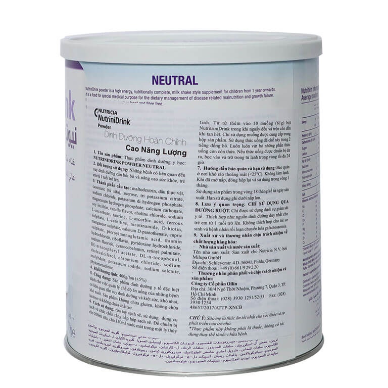 Sữa Bột NutriniDrink Vị Vani Và Trung Tính Hộp 400gr