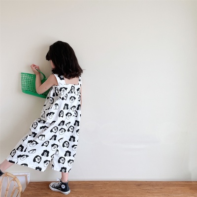 Jumpsuit Ống Rộng Họa Tiết Dễ Thương Phong Cách Hàn Quốc Thời Trang Mùa Hè Cho Bé Gái