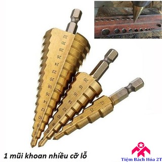 Bộ 3 mũi khoan bước tháp titanium đường kính 4-32mm