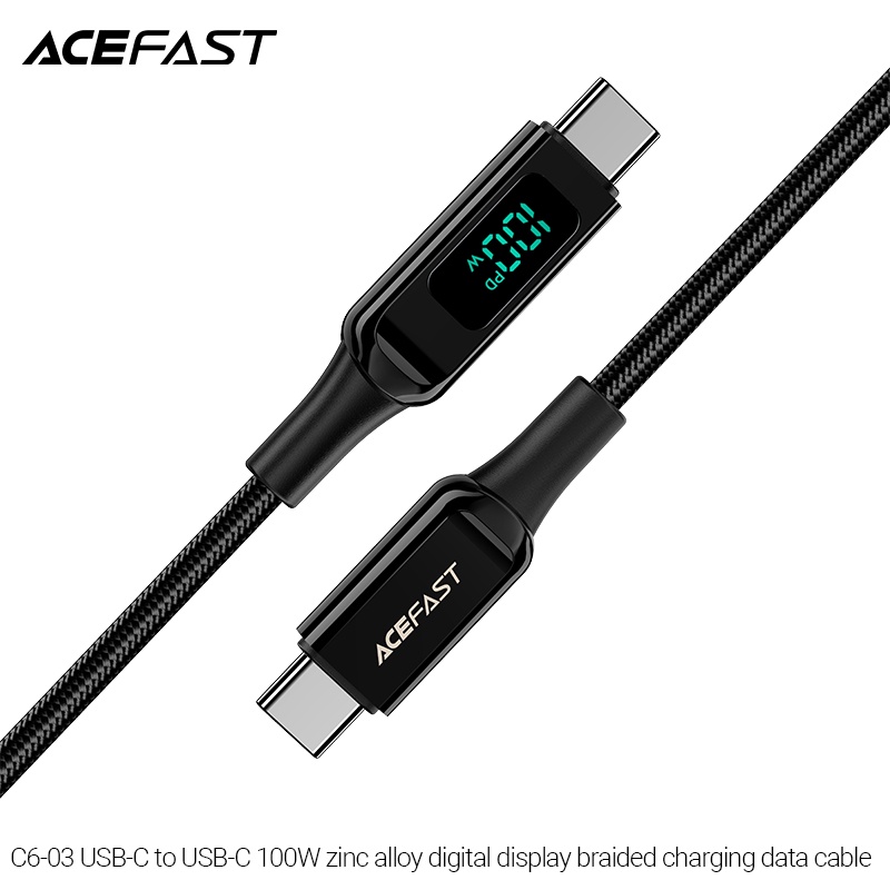 Cáp sạc ACEFAST Type C to Type C sạc nhanh 100W, dài 2m, màn LED hiển thị công suất sạc  - C6-03