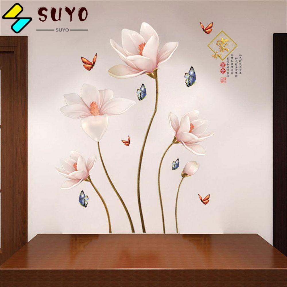 Set 2 miếng dán tường trang trí chống nước họa tiết hoa dập nổi 3D DIY
