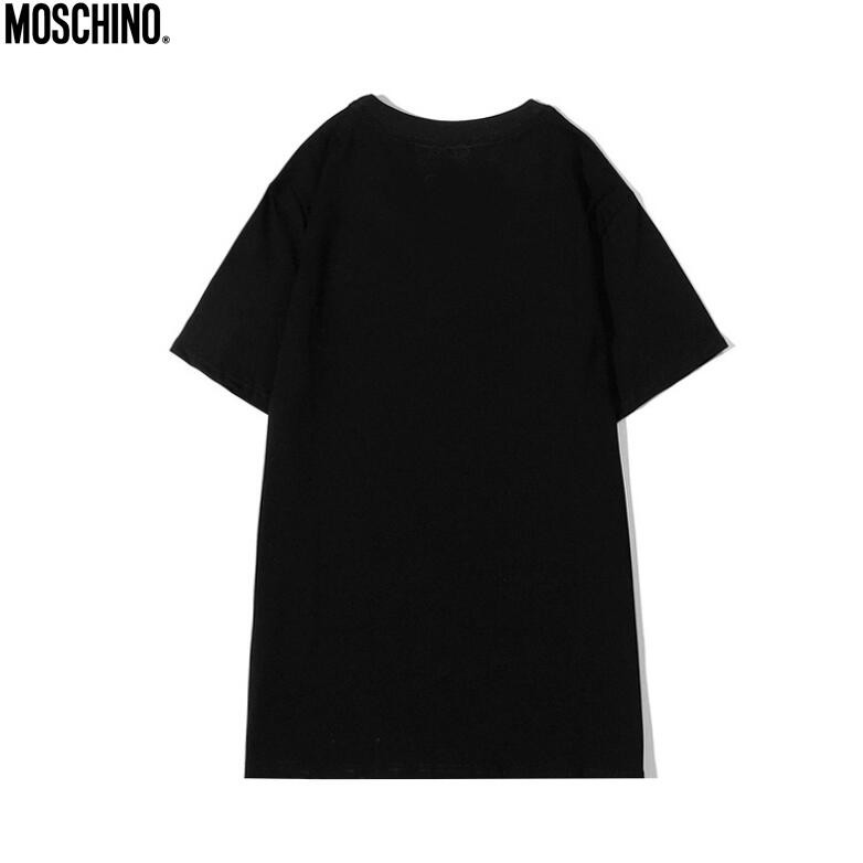 Áo thun tay ngắn chất liệu cotton in chữ Moschino phong cách thời trang cho nam nữ