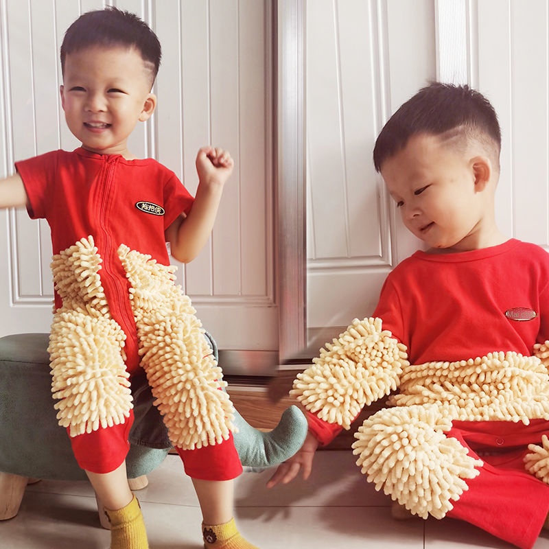 ✧❍♂Người đàn ông lau quần áo bé bò lau sàn nhà bé bò quần áo lau địa y mùa thu và mùa đông quần áo trẻ em một mảnh mùa x