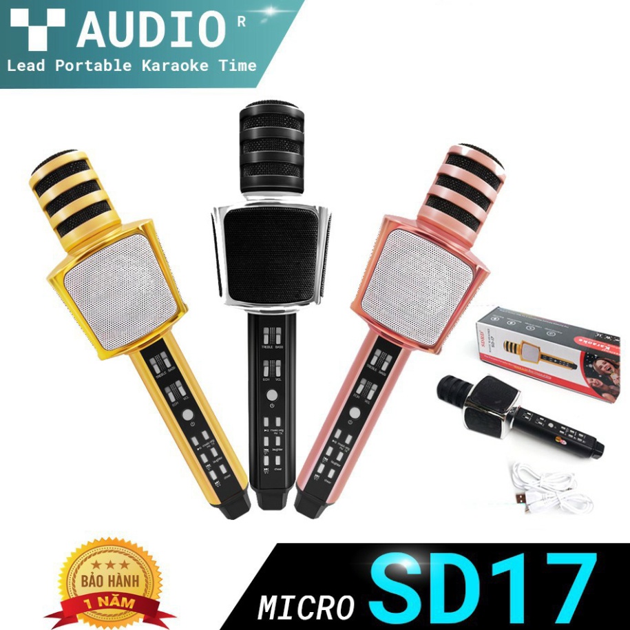 Mic hát karaoke bluetooth SD17 (Mic SD08-SD-SD18-YS90-YS91-YS92-YS93-YS95-L698) 3 in 1 loa to Mic Bass cực chuẩn