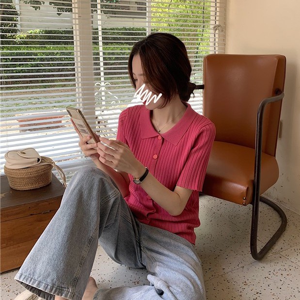 Áo Thun Polo Tay Ngắn Màu Trơn Phong Cách Hàn Quốc